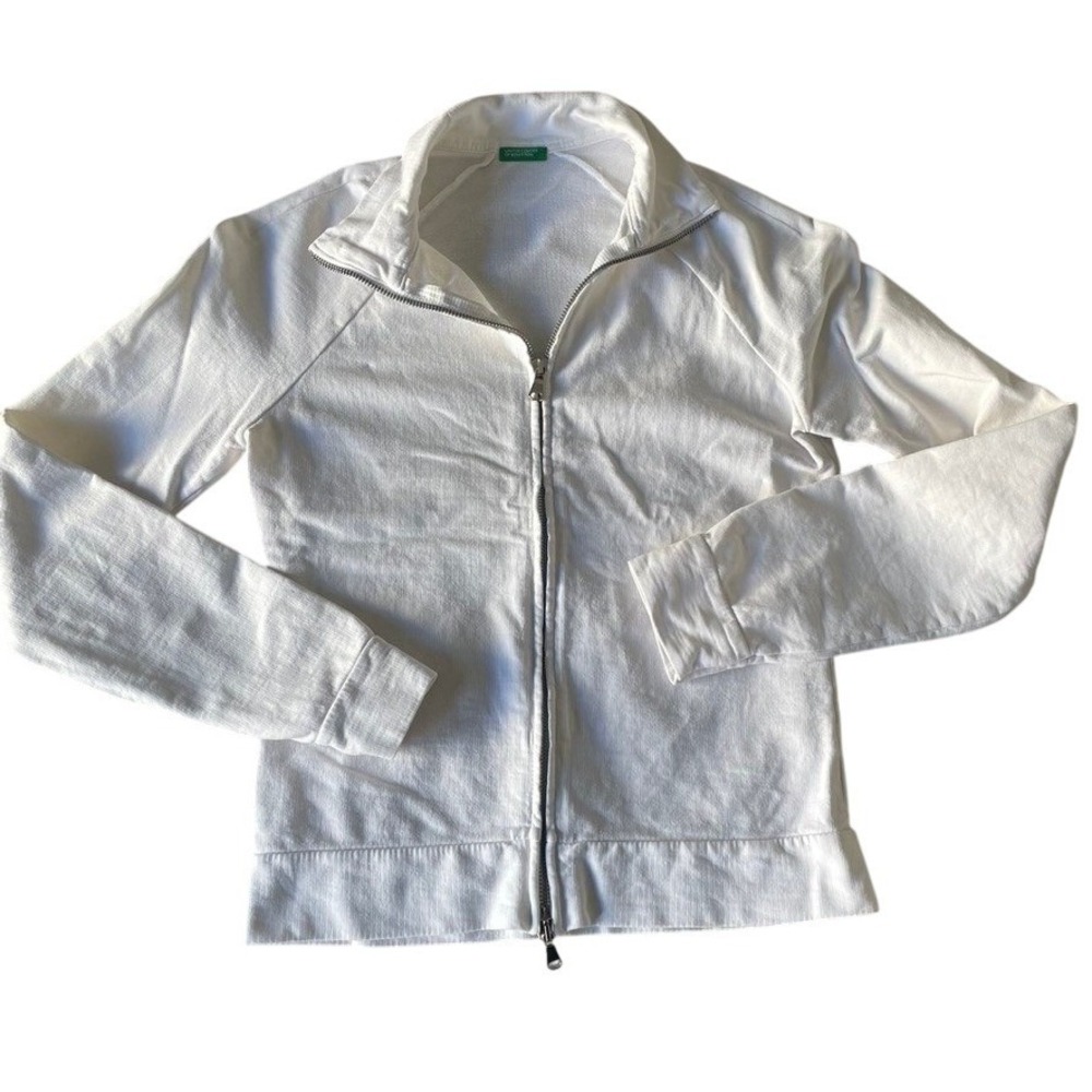 United Colors of Benetton White Full Zip Long Sleeve Jacket XS Cotton Blend